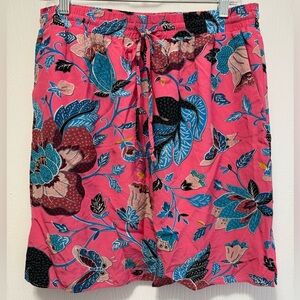 Loft Floral Pink and Blue Drawstring Skirt Size Medium